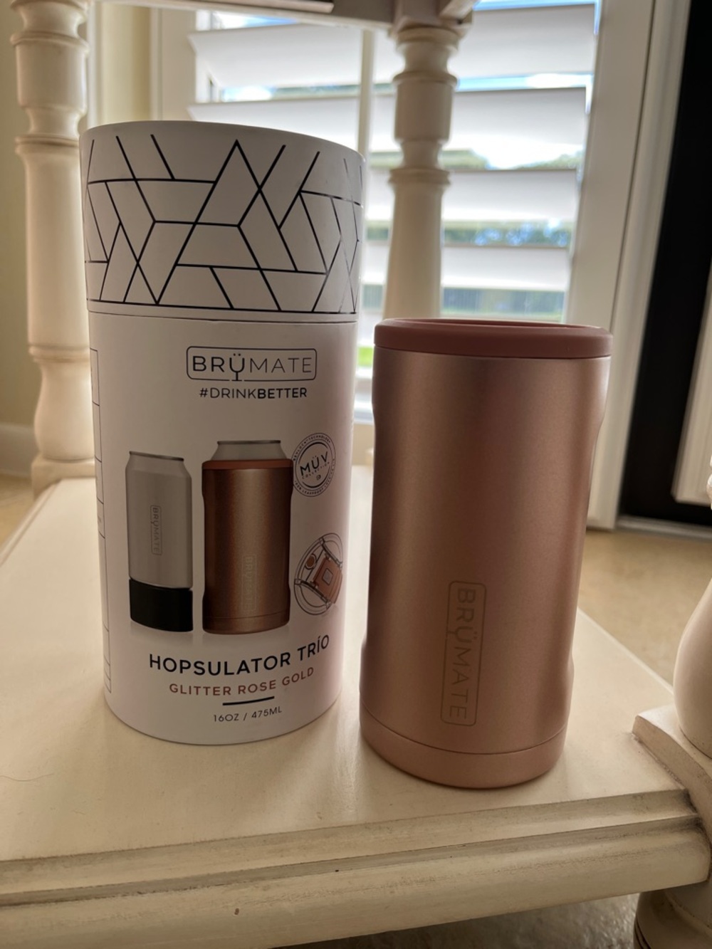 BrüMate Hopsulator Trio - Glitter Rose Gold Can Cooler NIB